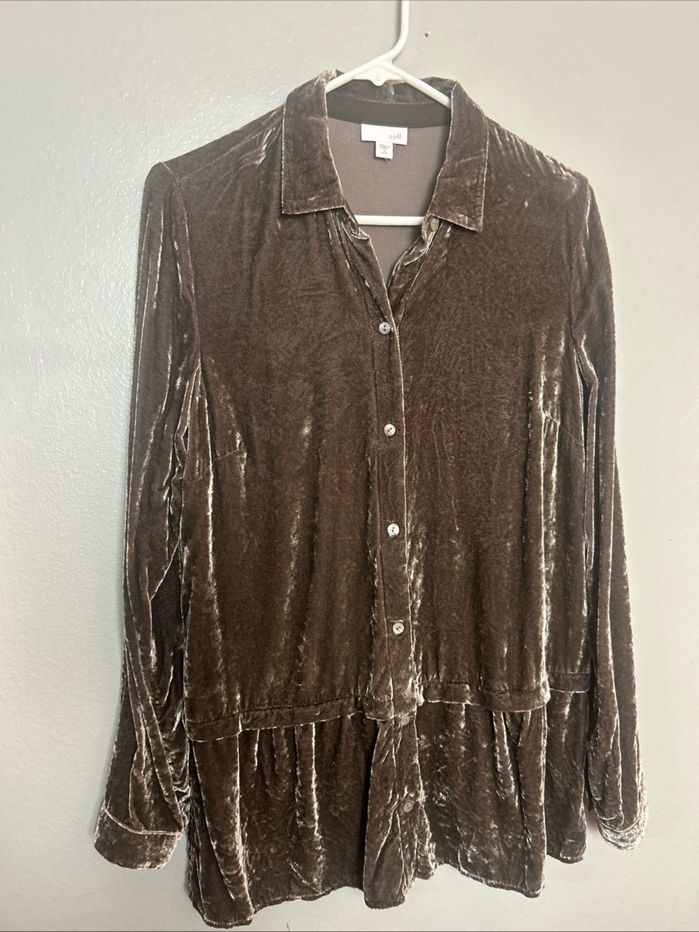 J Jill Velvet Shirt Gray Silk Rayon Blend Button Up Long Sleeve, Small, Tall